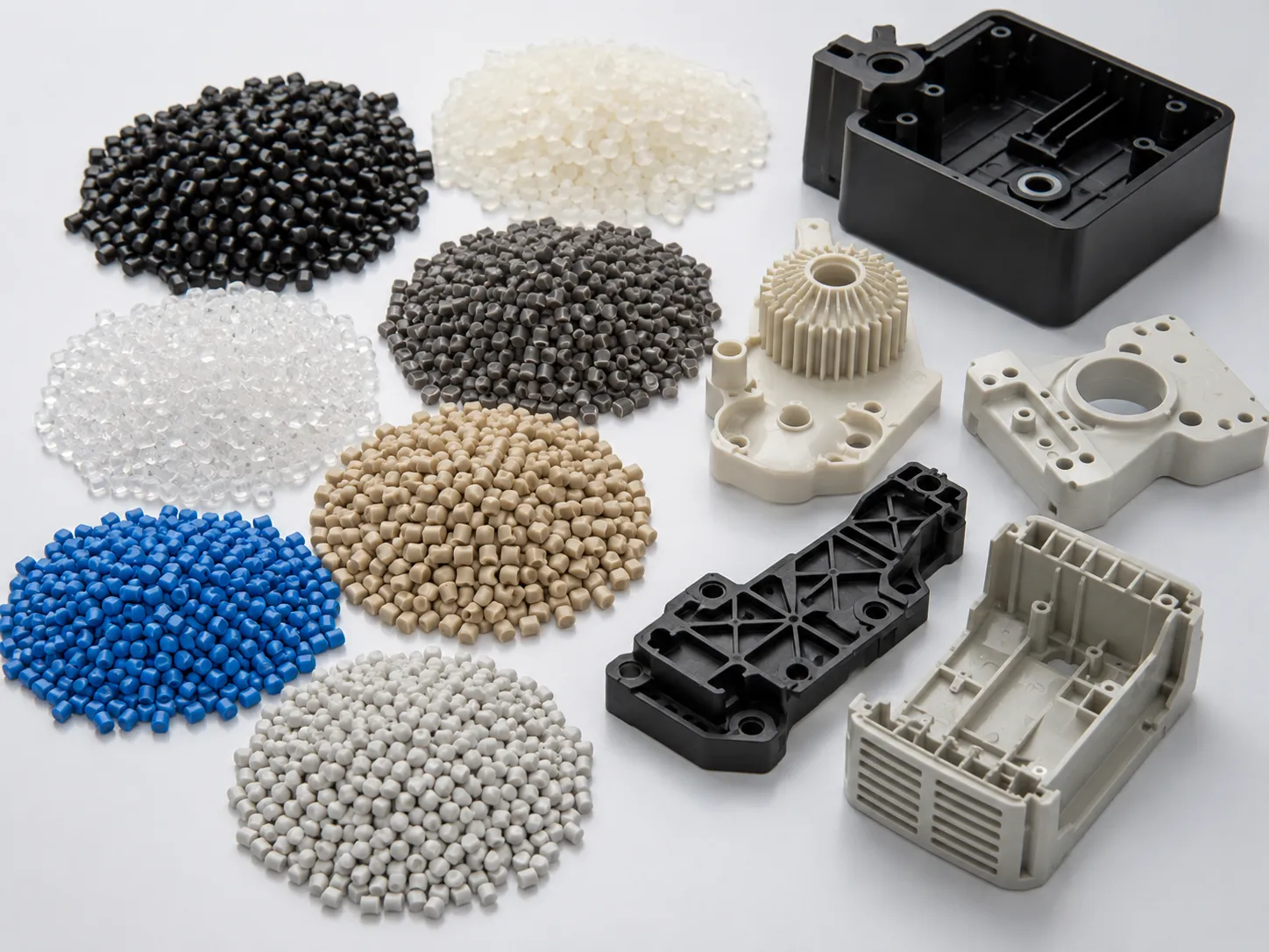 Engineering plastic resin pellets and molded samples for prototype injection molding material evaluation