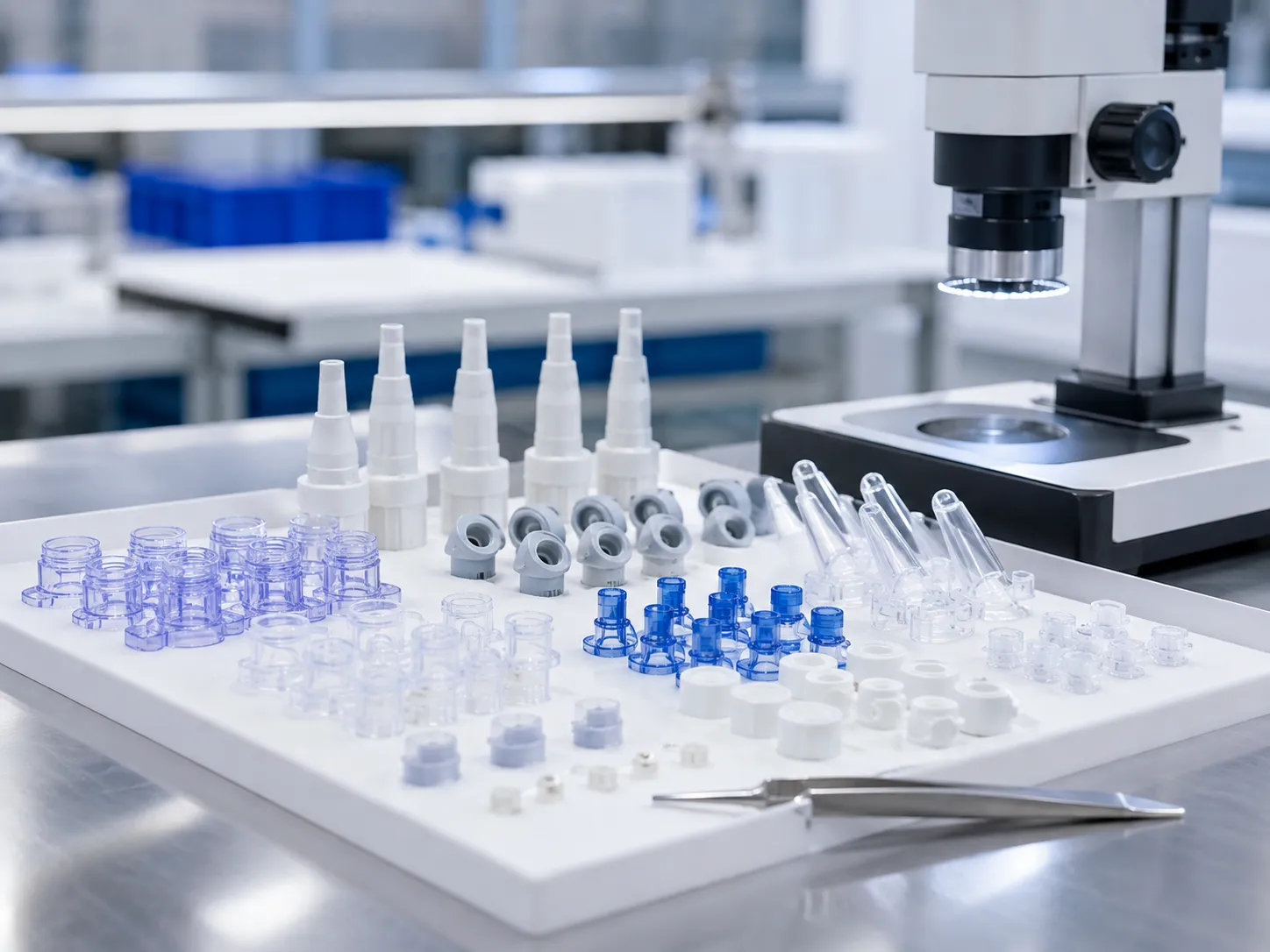 Medical device housing prototype undergoing dimensional inspection of critical-to-quality molded features